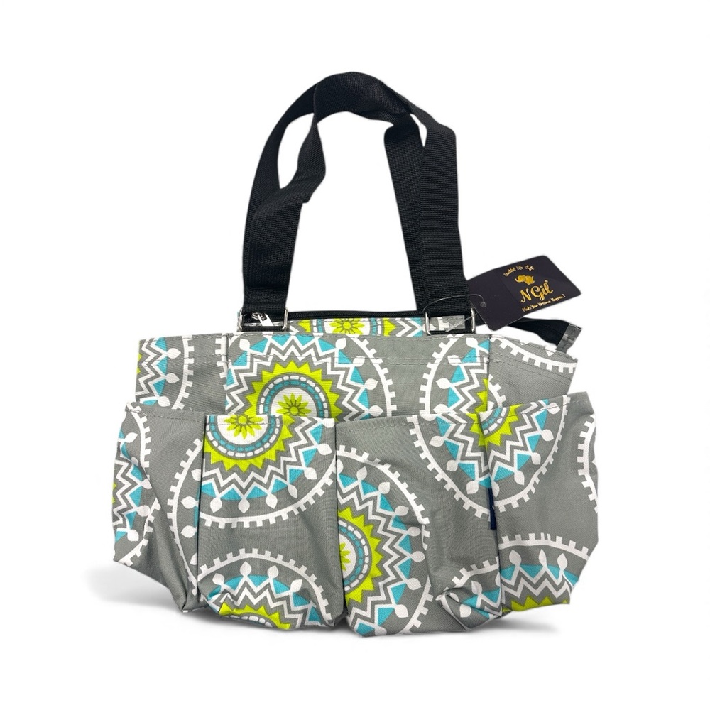 Gray and Green Patterned Tote Bag